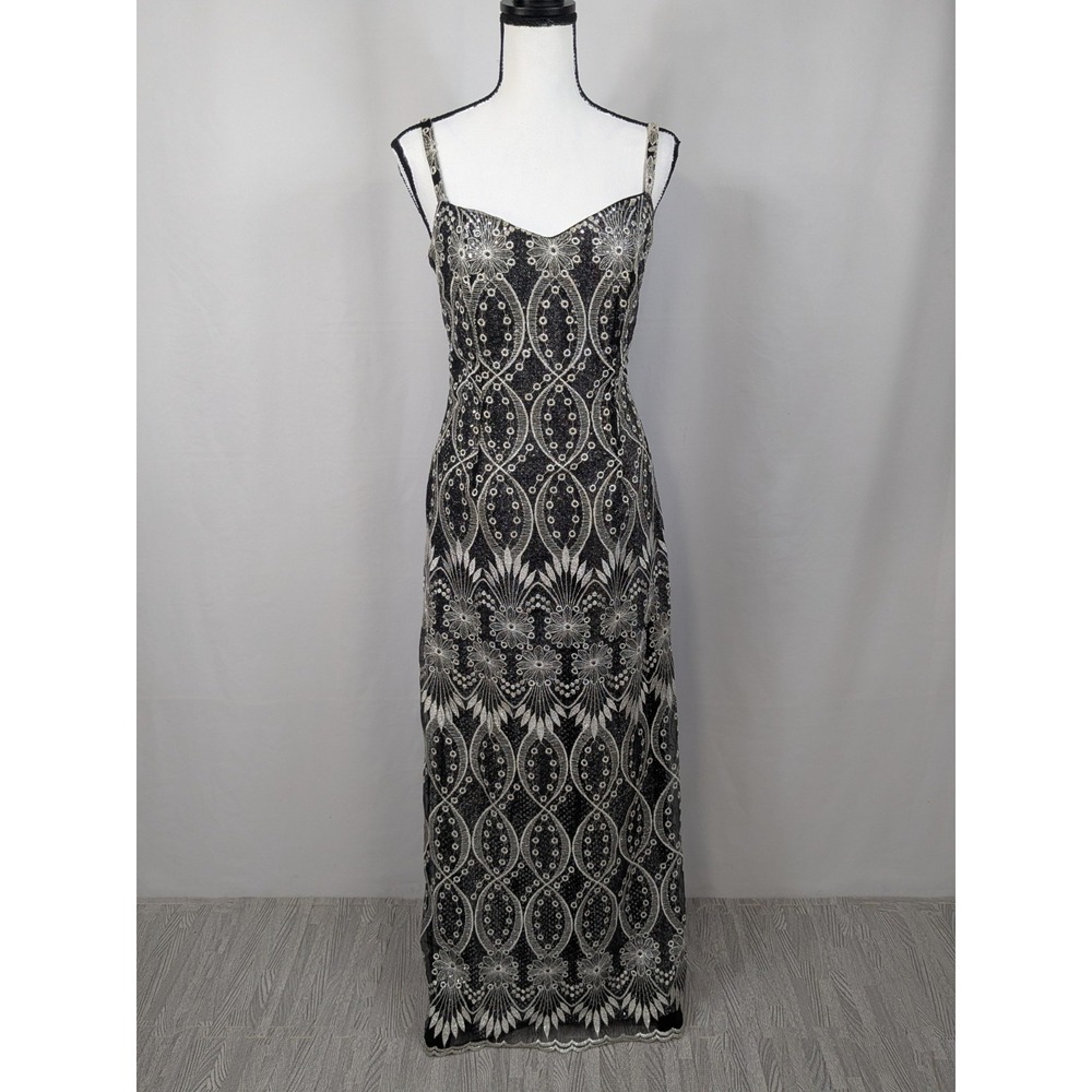 Aspeed Dress Vtg Black Embroidered Beaded Long Formal Gown Event Sz Medium A044